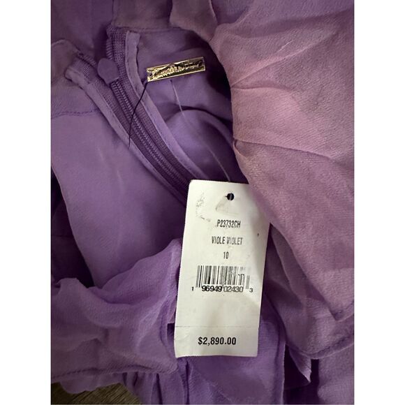 Adam Lippes Semi Sheer Silk Chiffon Ruffle Long-Sleeve Midi Dress Violet 10 $289 - Picture 14 of 14